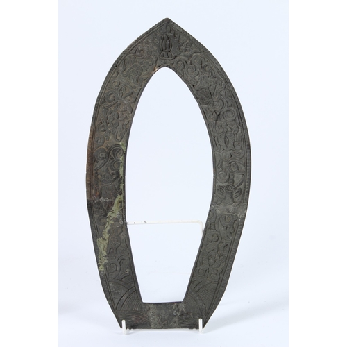 196 - AN EARLY BRONZE BUDDHA STAND. 33cms long.