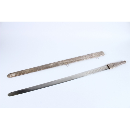 199 - AN OMANI SOLID SILVER CASED SWORD. 100cms long.