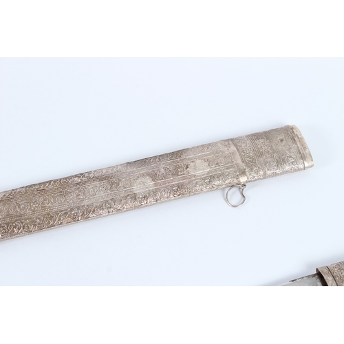 199 - AN OMANI SOLID SILVER CASED SWORD. 100cms long.