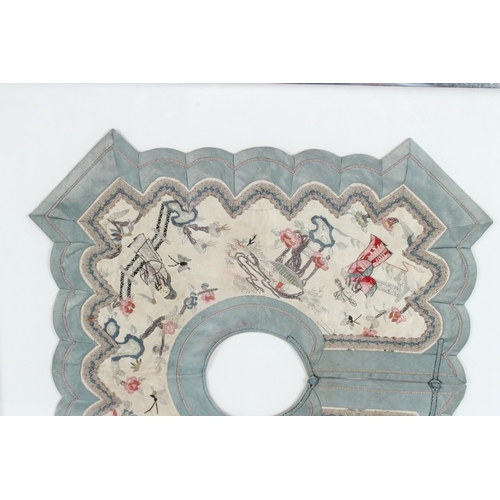 204 - A GOOD CHINESE SQUARE SHAPED SILKWORK PANEL with figures and flowers. 36cms square, framed and glaze... 