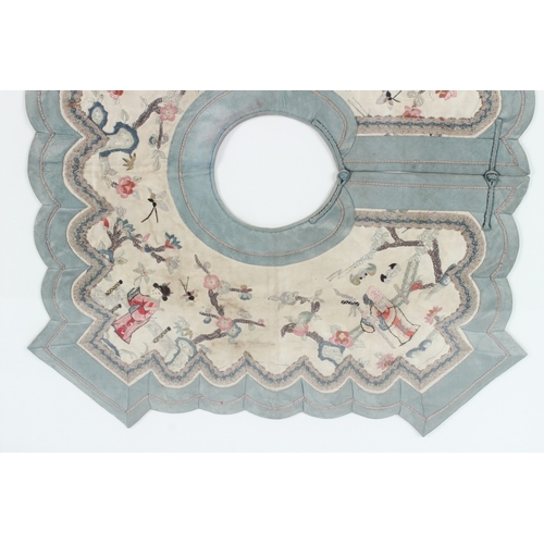 204 - A GOOD CHINESE SQUARE SHAPED SILKWORK PANEL with figures and flowers. 36cms square, framed and glaze... 