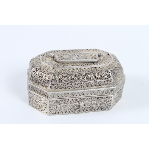 223 - A VERY FINE 19TH CENTURY INDIAN FILIGREE WHITE METAL BOX. 14ozs.