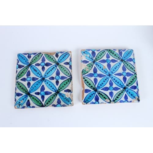 228 - TWO 19TH CENTURY INDIAN MULTAN TILES. 19cms x 19cms.
