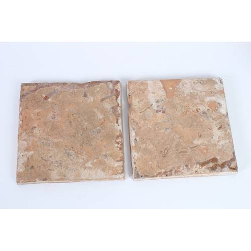 228 - TWO 19TH CENTURY INDIAN MULTAN TILES. 19cms x 19cms.