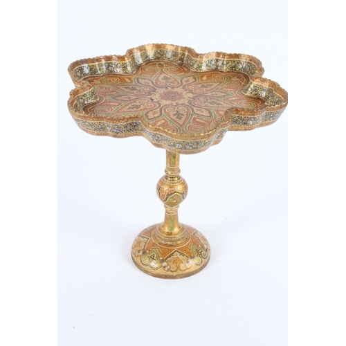 233 - A VERY FINE 19TH CENTURY INDIAN KASHMIRI PAINTED AND LACQUERED PAPIER MACHE TAZZA. 23cms high.