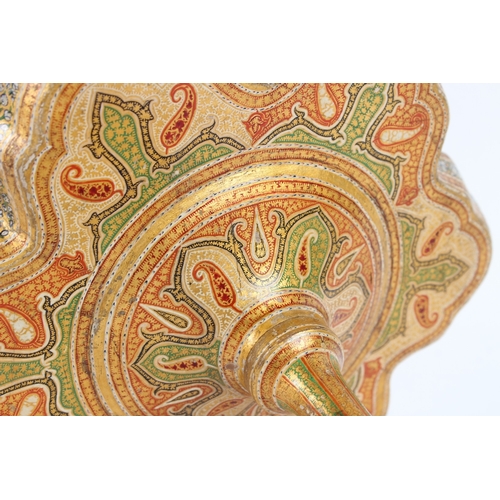 233 - A VERY FINE 19TH CENTURY INDIAN KASHMIRI PAINTED AND LACQUERED PAPIER MACHE TAZZA. 23cms high.
