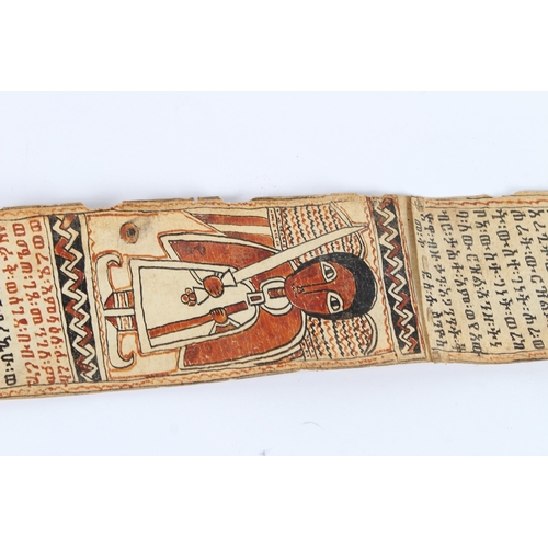 235 - A 19TH CENTURY ETHIOPIAN CALLIGRAPHIC SCROLL. 178cms high x 8cms wide.