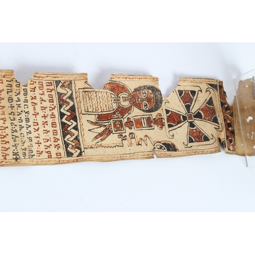 235 - A 19TH CENTURY ETHIOPIAN CALLIGRAPHIC SCROLL. 178cms high x 8cms wide.