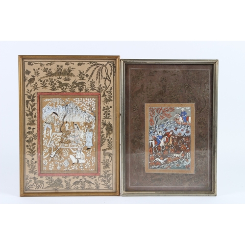241 - TWO EARLY 20TH CENTURY PERSIAN PAINTINGS. 30cms x 16cms.