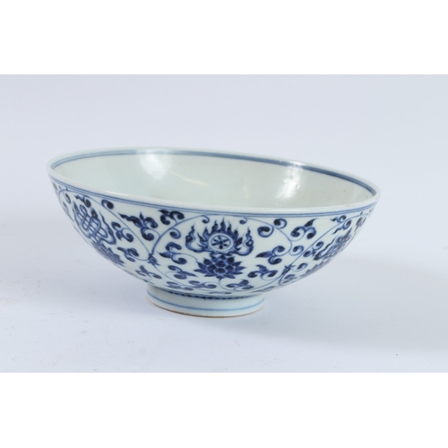 75 - A CHINESE BLUE AND WHITE BOWL. 19cms diameter.