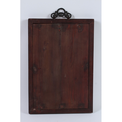 79 - A FINE CHINESE BLUE AND WHITE PLAQUE with bone mount frame. 34cms x 21cms.