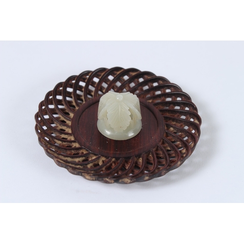 88 - A VERY FINE 19TH CENTURY CHINESE JADE OPENWORK CARVING depicting a small tree with a wooden open wor... 