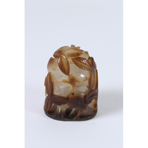 89 - A FINE 19TH CENTURY JADE CARVING depicting cranes and foliage
4.5cms.