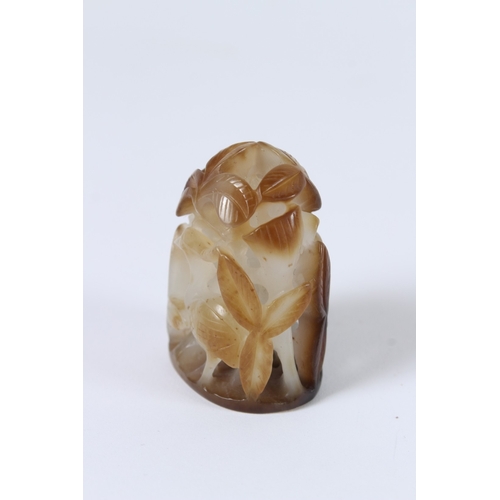89 - A FINE 19TH CENTURY JADE CARVING depicting cranes and foliage
4.5cms.