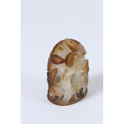 89 - A FINE 19TH CENTURY JADE CARVING depicting cranes and foliage
4.5cms.