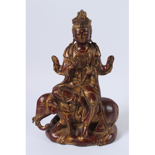 92 - A GILT BRONZE SAMANTABHADRA BUDDHA. 32cms high.