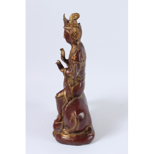 92 - A GILT BRONZE SAMANTABHADRA BUDDHA. 32cms high.
