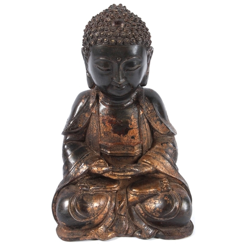 80 - A CHINESE GILT BRONZE SHAKYAMUNI BUDDHA. 20cms high.