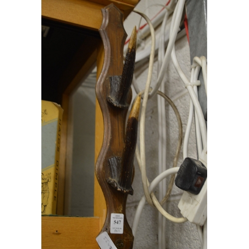 547 - A pair of oak and antler coat or hat hooks.