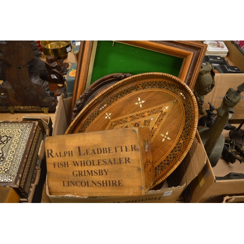 576 - An Eastern inlaid tray and other items.