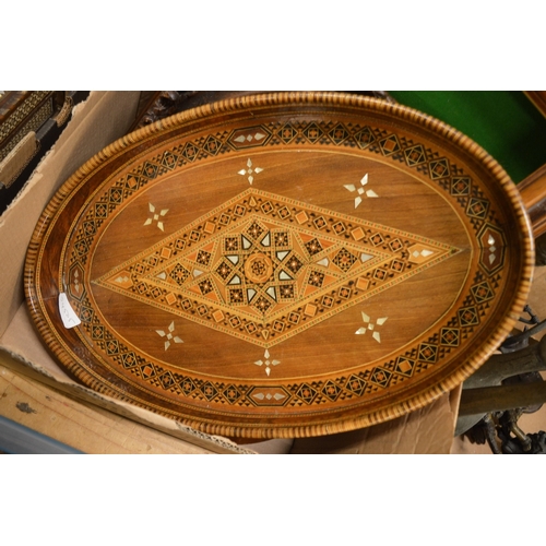 576 - An Eastern inlaid tray and other items.