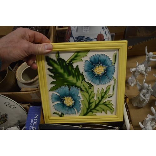 581 - A group of tile pictures, mostly framed and glazed.