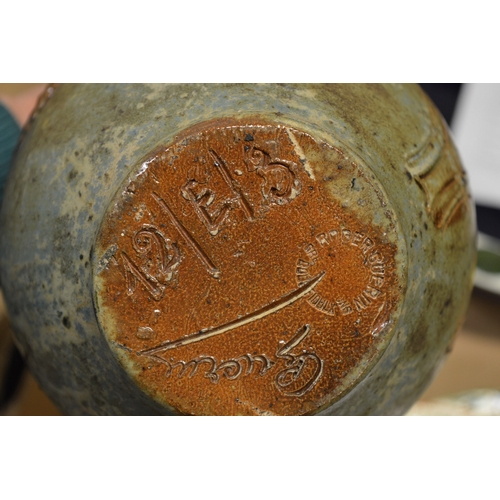 584 - A French Rouen dish, Bursley ware bowl, salt glazed bottle vase and other items.