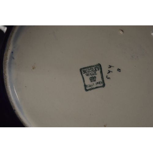 584 - A French Rouen dish, Bursley ware bowl, salt glazed bottle vase and other items.