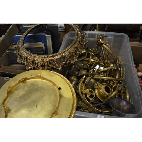 589 - A large box of gilt, ormolu and other metalware.