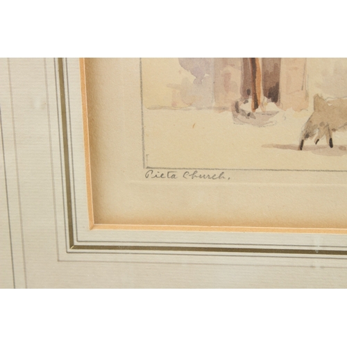 11 - JOSEPH GALEA (1904-1985)  Pieta Church Malta  watercolour,  signed,  19 x 29cm