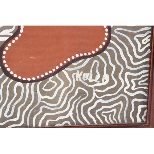 154 - KULLA (AUSTRALIAN ABORIGINAL SCHOOL)  Two birds  oil on canvas  signed  60 x 50cm