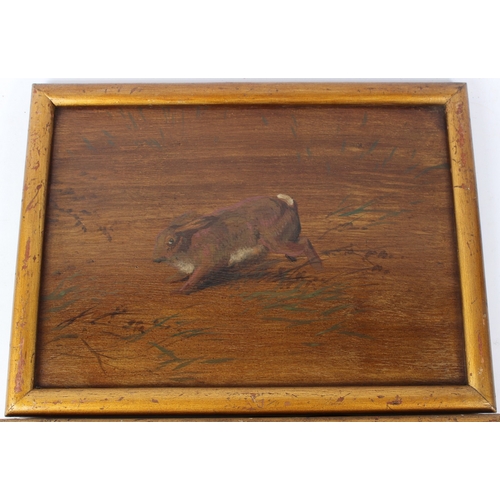 18 - 19TH CENTURY SCHOOL  'Hare' and 'Rabbit'  pair of oils on boards  inscribed verso  24.5 x 35cm (2)