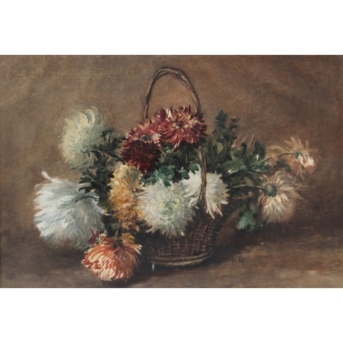 181 - ENGLISH SCHOOL (19TH CENTURY)  Still life basket of flowers  watercolour  37.5 x 54cm