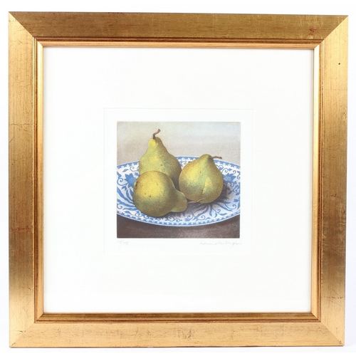 185 - TERENCE MILLINGTON  'Pears on plate'  colour print 118/150  signed in pencil  16.5 x 17.5cm