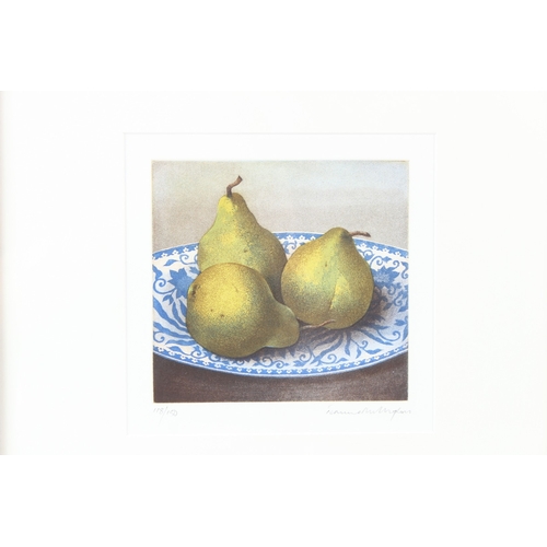 185 - TERENCE MILLINGTON  'Pears on plate'  colour print 118/150  signed in pencil  16.5 x 17.5cm