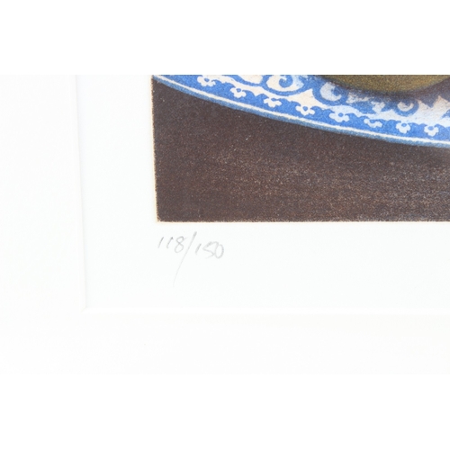 185 - TERENCE MILLINGTON  'Pears on plate'  colour print 118/150  signed in pencil  16.5 x 17.5cm
