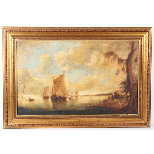 196 - PIOTR SZYMSKI (1912-1969)  Sailing boats off a shore  oil on canvas (a/f)  signed and dated 1984 ver... 