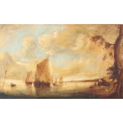 196 - PIOTR SZYMSKI (1912-1969)  Sailing boats off a shore  oil on canvas (a/f)  signed and dated 1984 ver... 