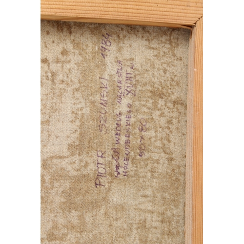 196 - PIOTR SZYMSKI (1912-1969)  Sailing boats off a shore  oil on canvas (a/f)  signed and dated 1984 ver... 