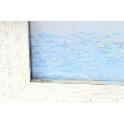 199 - ROB CRISP (20TH CENTURY)  View of the River Thames with Tower Bridge London  oil/acrylic on canvas  ... 