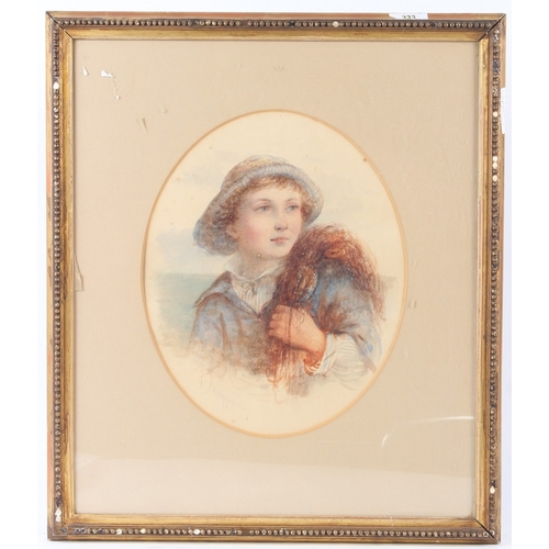 202 - JAMES DRUMMOND (1816-1877)  Portrait of a youthful fisherman  watercolour  signed and dated '71  ova... 