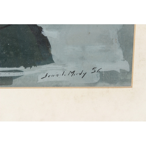 204 - JEAN LE MERDY (1928-2015)  Moored boats off a beach  watercolour / gouache  signed and dated '56  49... 