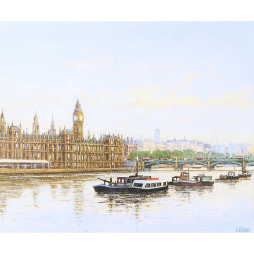 205 - ROB CRISP (20TH CENTURY)  View of the River Thames with the Houses of Parliament  colour print 11/12... 