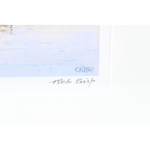 205 - ROB CRISP (20TH CENTURY)  View of the River Thames with the Houses of Parliament  colour print 11/12... 