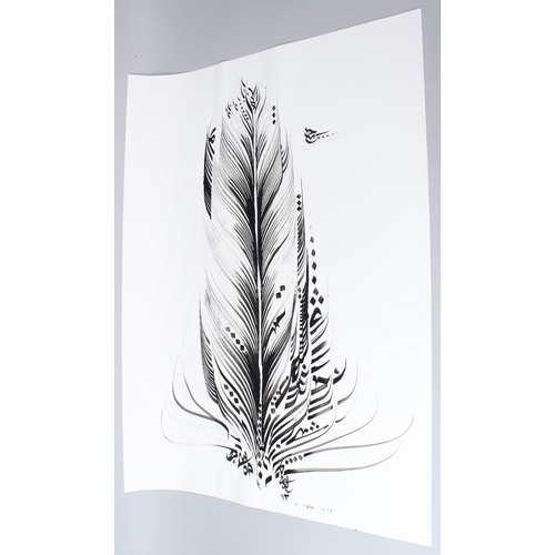 283 - HASSAN MUSA (b.1951)  Feather and fan like studies  two ink drawings on paper  both signed and dated... 