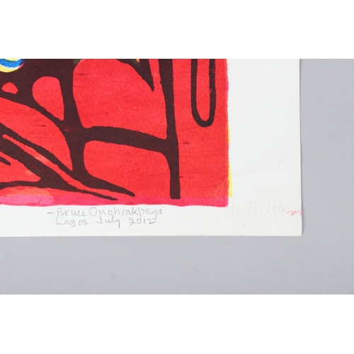 288 - BRUCE ONOBRAKPEYA (1932 NIGERIA)  'Man and Two Wives II'  serigraph / screenprint 16/75  signed and ... 