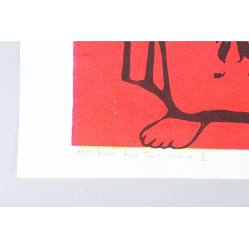 288 - BRUCE ONOBRAKPEYA (1932 NIGERIA)  'Man and Two Wives II'  serigraph / screenprint 16/75  signed and ... 