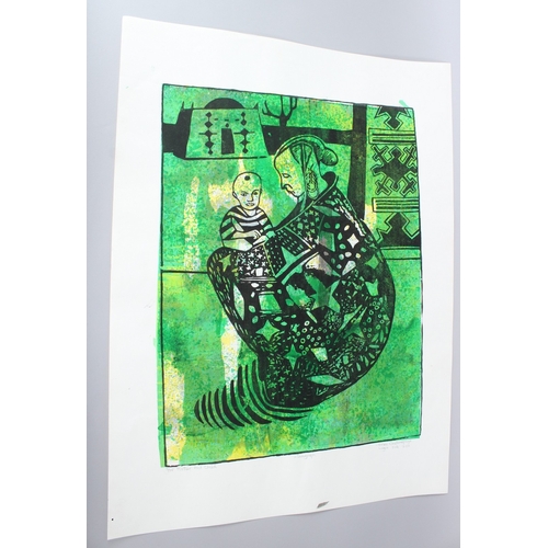 291 - BRUCE ONOBRAKPEYA (1932 NIGERIA)  'Mother and Child'  serigraph / screenprint 3/75  signed and inscr... 