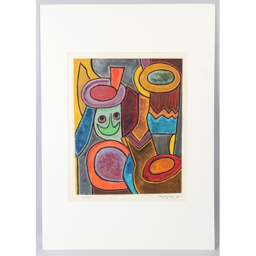 297 - RUFUS OGUNDELE (1946-1996)  'I Gunnu'  oil on paper  signed and dated '94  unframed  46.5 x 36.5cm