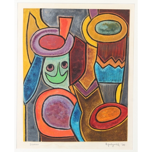 297 - RUFUS OGUNDELE (1946-1996)  'I Gunnu'  oil on paper  signed and dated '94  unframed  46.5 x 36.5cm